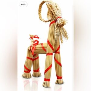 16.1inch Straw Goat Figurine with Red Accents